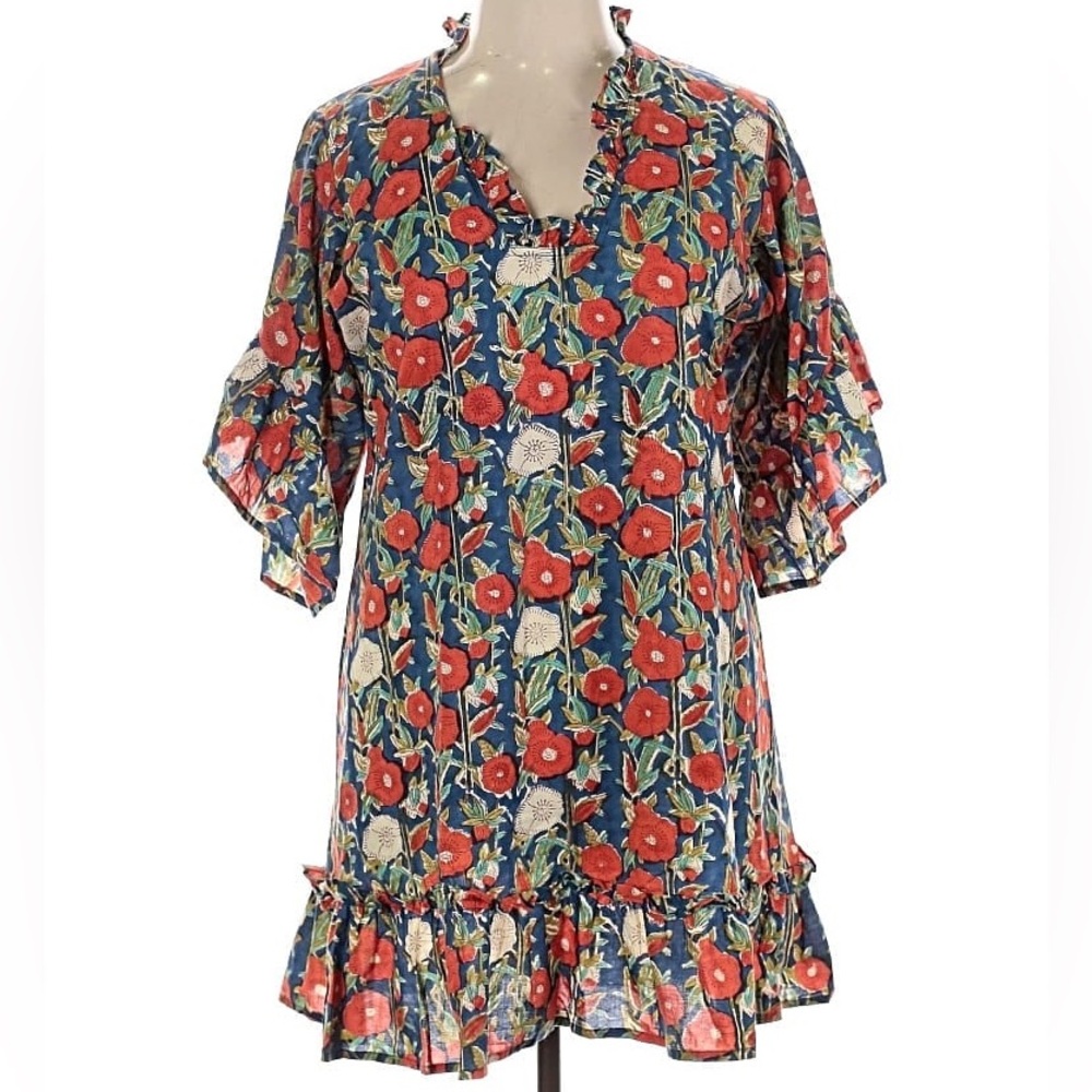 NWT Fitzroy & Willa Ruffle Sleeve Popover V Neck Mini Dress Red Floral  18